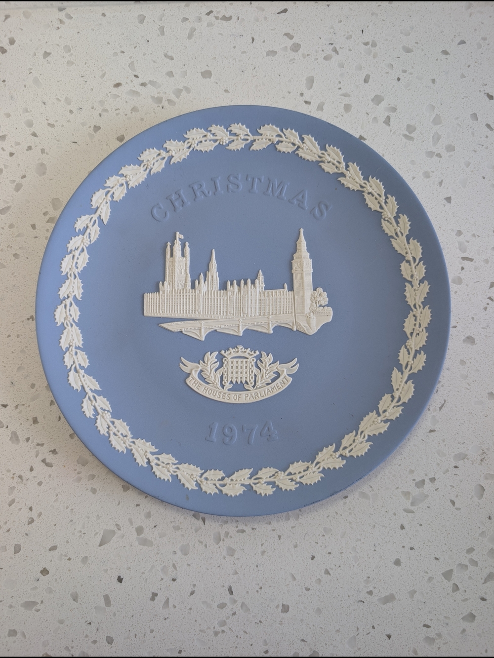 Vintage Christmas Wedgwood Pale Blue Embossed Plate